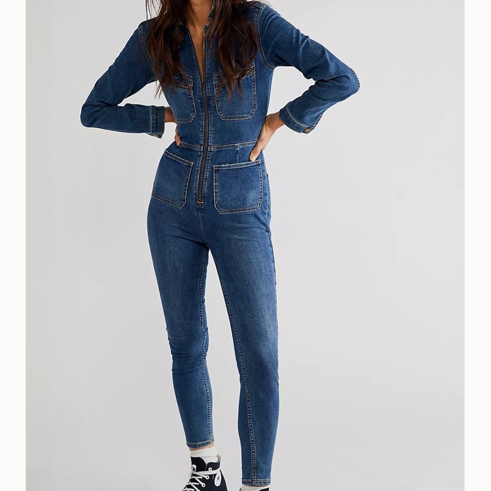 Free People Lennox Denim Jumpsuit